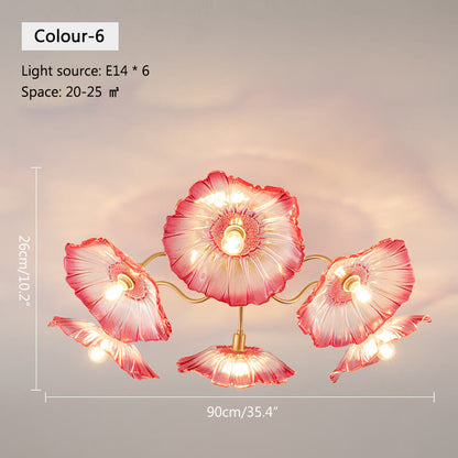Glass Lotus Leaf Living Room Ceiling Lamp