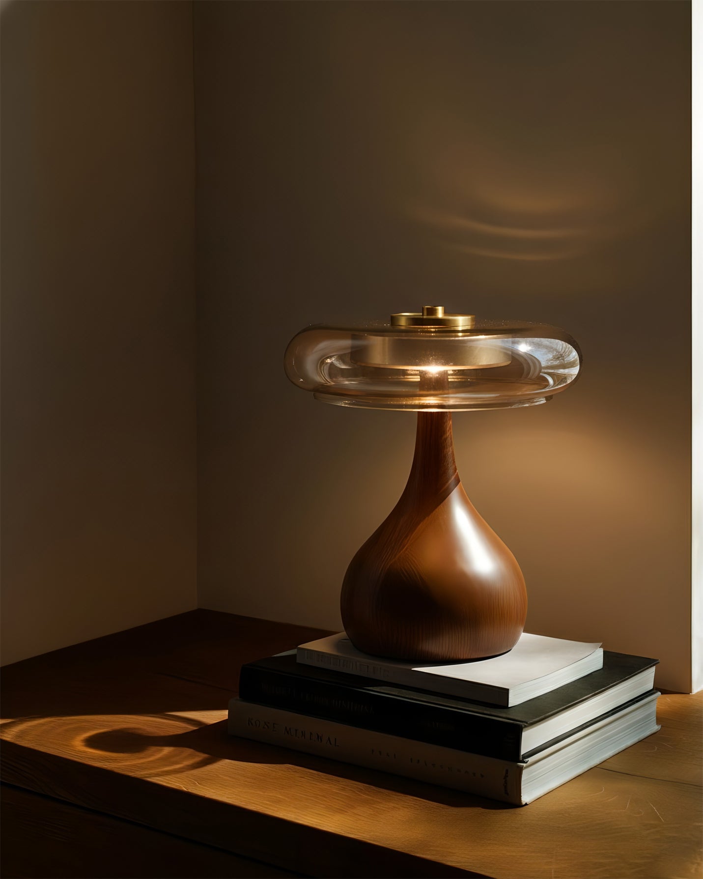 Wooden and Glass Table Lamp