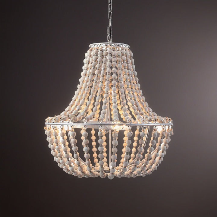 French Country Wood Bead Chandelier