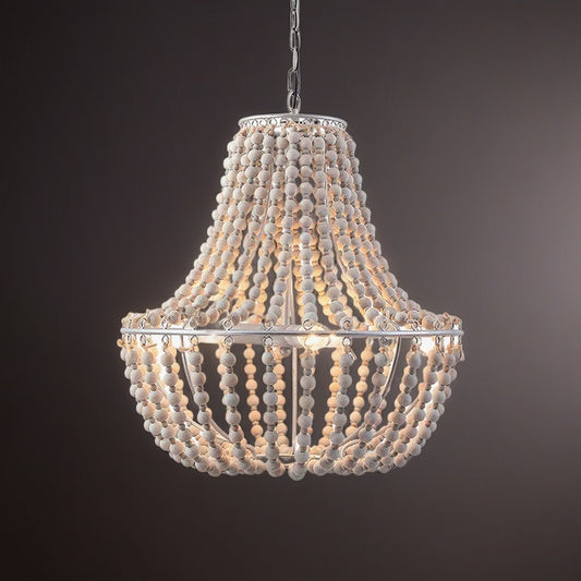 French Country Wood Bead Chandelier
