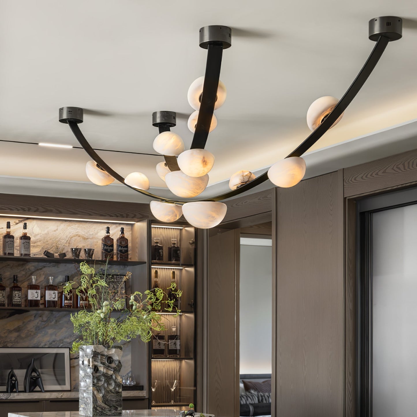 Curved Natural Alabaster Chandelier