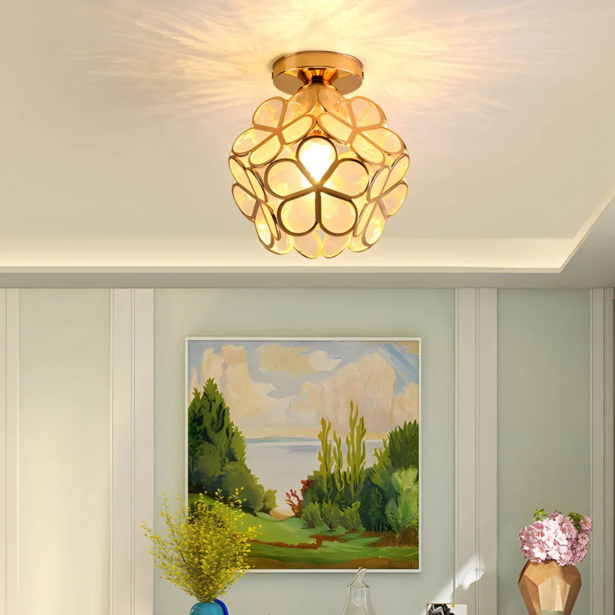 European Brass Glass L7 Ceiling Lamp
