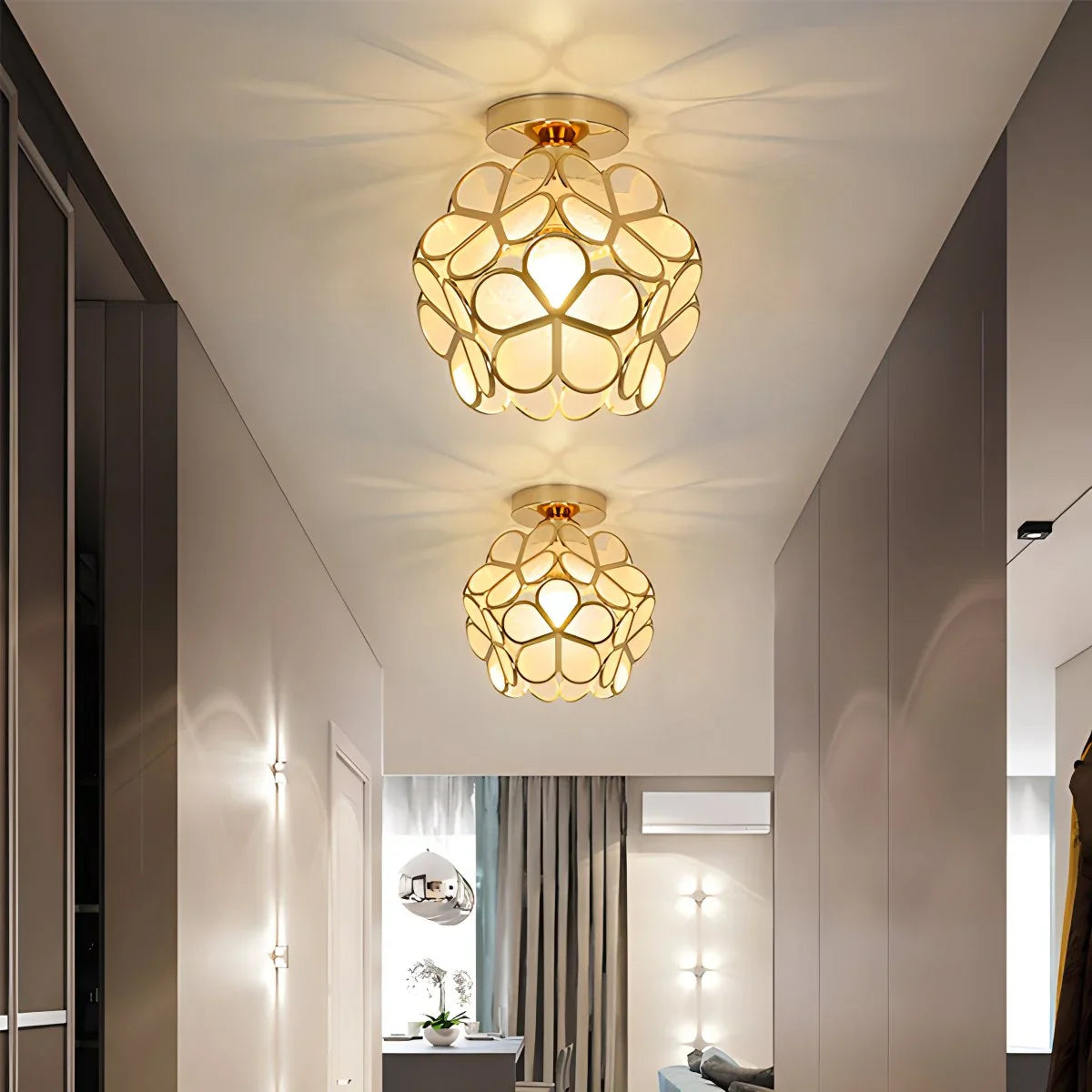 European Brass Glass L7 Ceiling Lamp