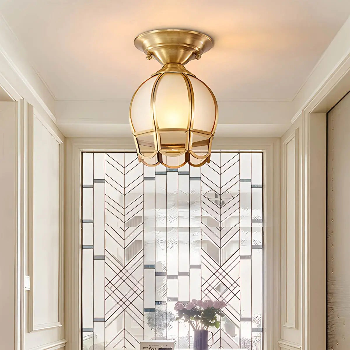 European Brass Glass L6 Ceiling Lamp