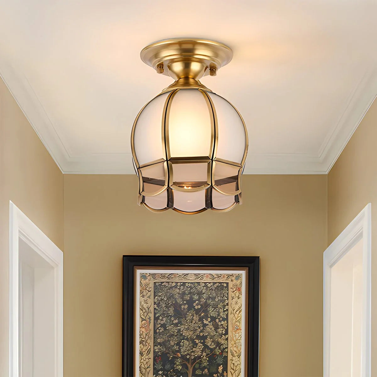 European Brass Glass L6 Ceiling Lamp