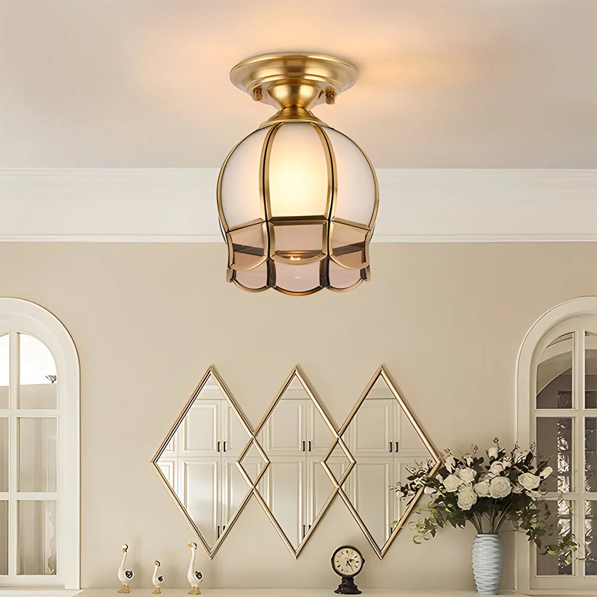European Brass Glass L6 Ceiling Lamp