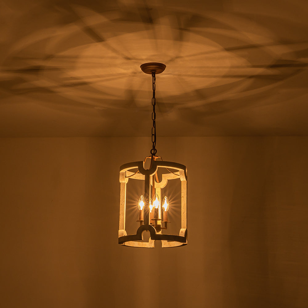 Farmhouse Wood Cylinder Drum Pendant Light