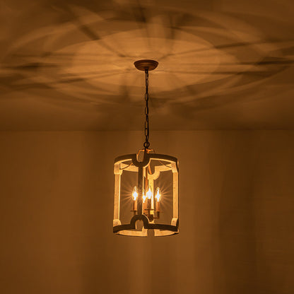 Farmhouse Wood Cylinder Drum Pendant Light