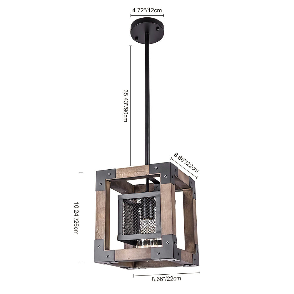 Farmhouse Wood Rectangle Lantern Pendant Light