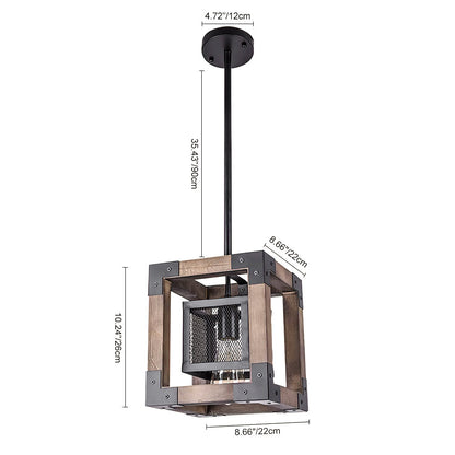 Farmhouse Wood Rectangle Lantern Pendant Light