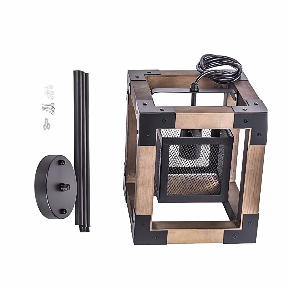 Farmhouse Wood Rectangle Lantern Pendant Light