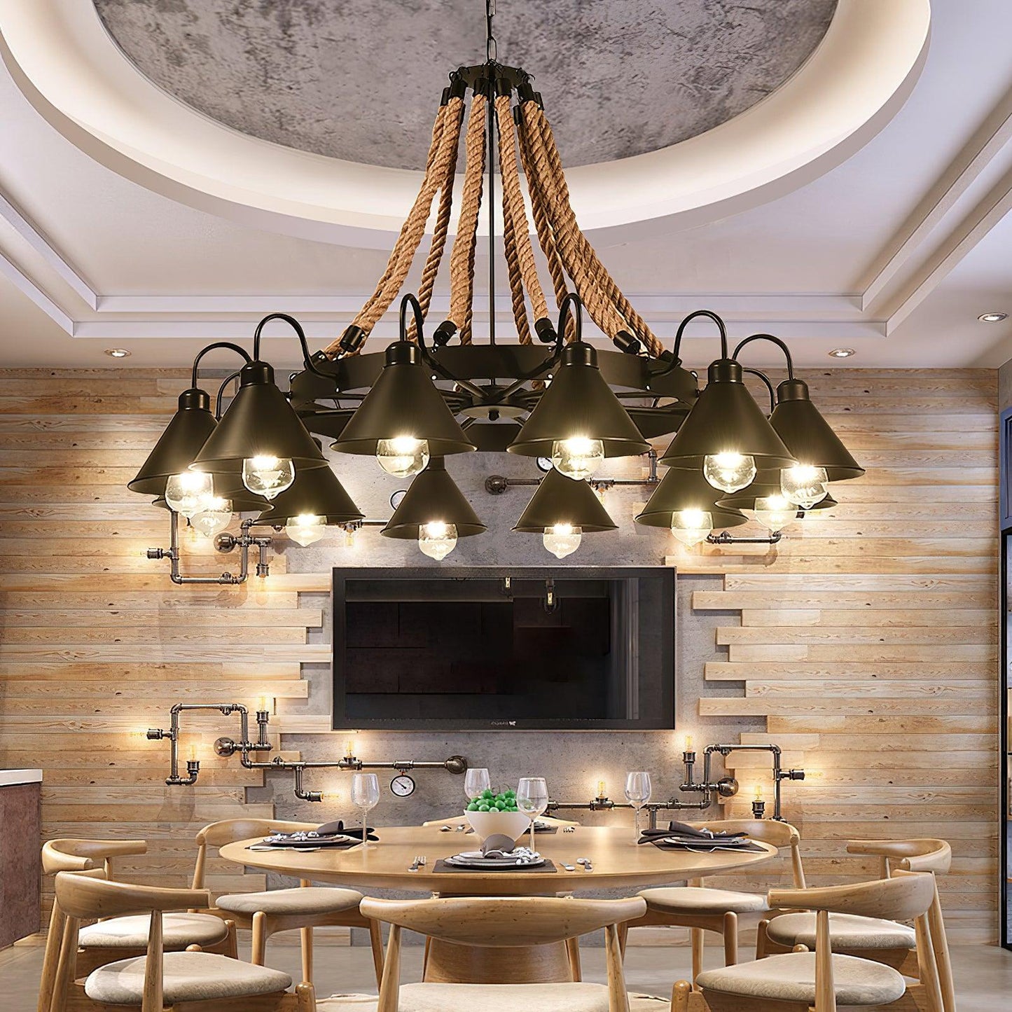 Industrial Style Retro Hemp Rope Chandelier