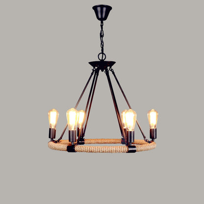 Hemp Rope Large Round Candlestick Chandelier
