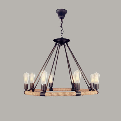 Hemp Rope Large Round Candlestick Chandelier