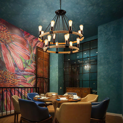 Hemp Rope Large Round Candlestick Chandelier