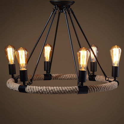 Hemp Rope Large Round Candlestick Chandelier