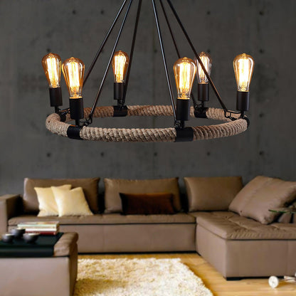Hemp Rope Large Round Candlestick Chandelier