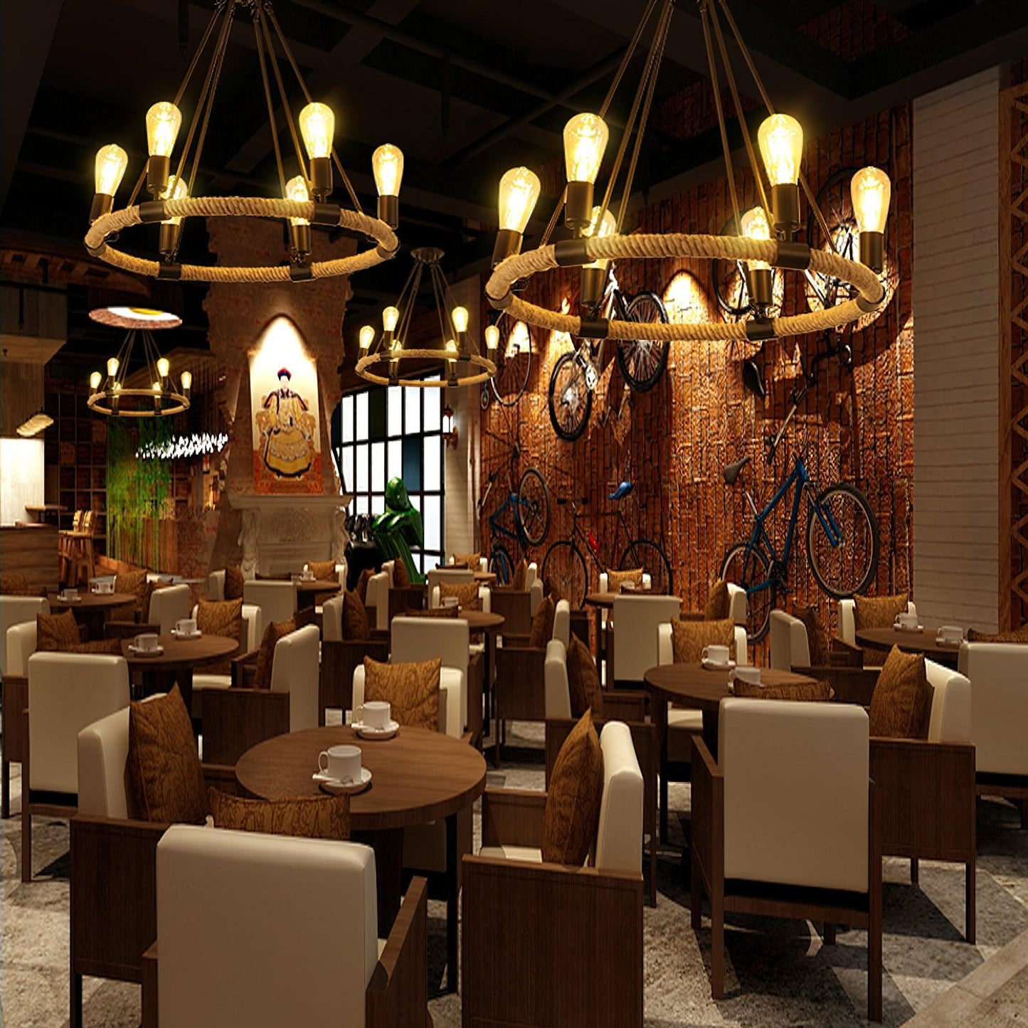 Hemp Rope Large Round Candlestick Chandelier