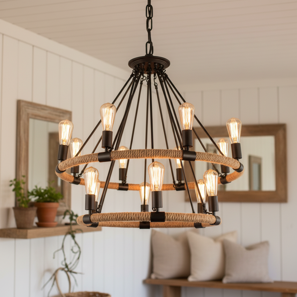 Hemp Rope Large Round Candlestick Chandelier