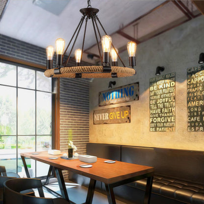 Hemp Rope Large Round Candlestick Chandelier