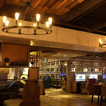 Hemp Rope Large Round Candlestick Chandelier