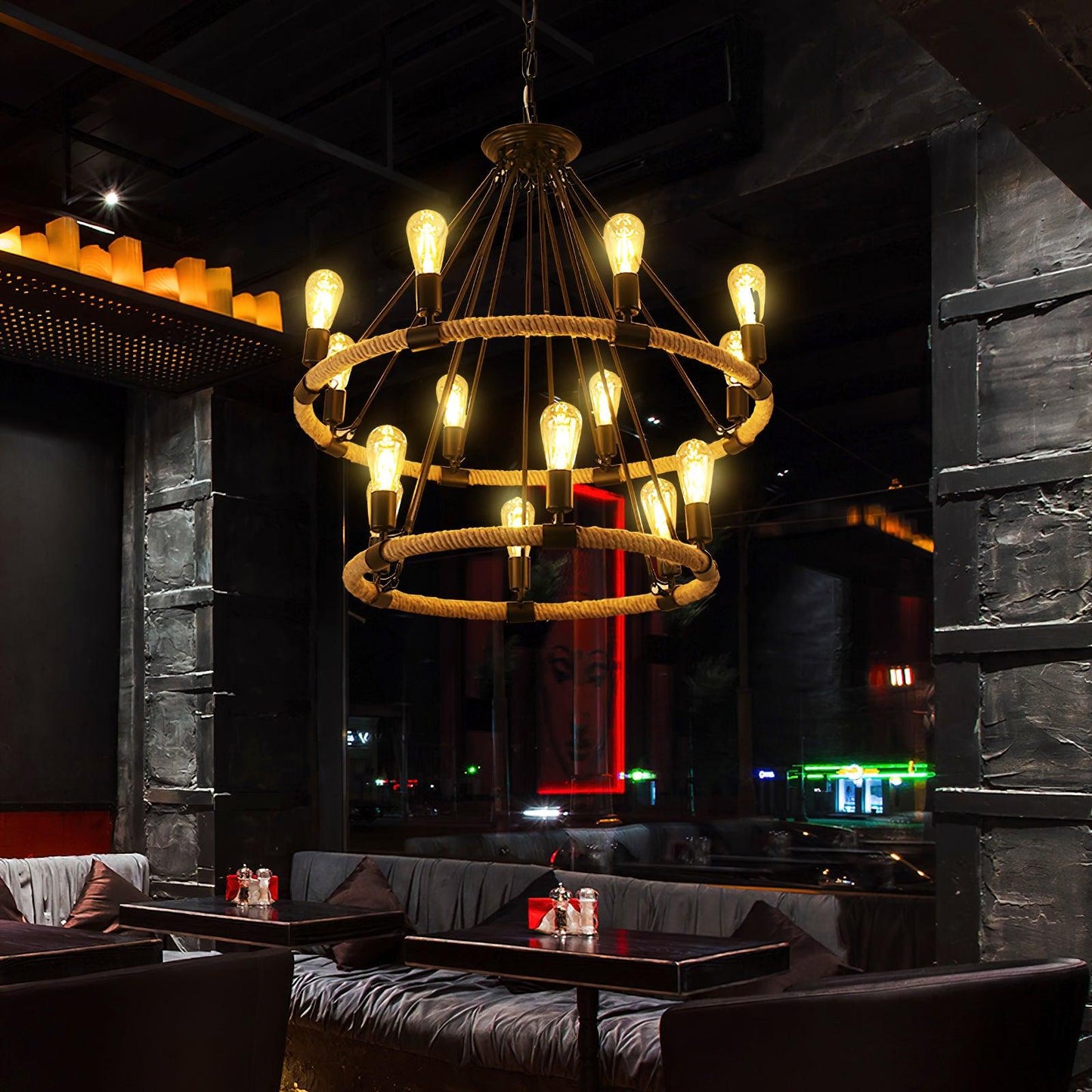 Hemp Rope Large Round Candlestick Chandelier