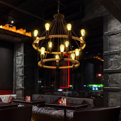 Hemp Rope Large Round Candlestick Chandelier