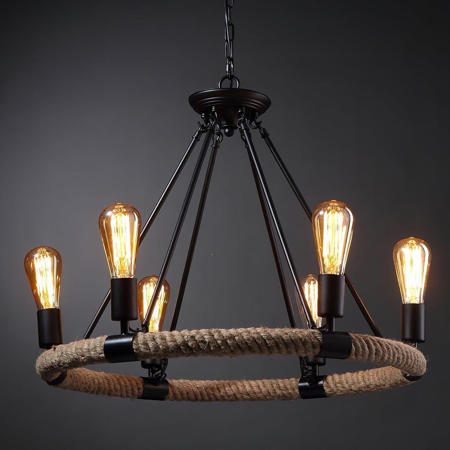 Hemp Rope Large Round Candlestick Chandelier