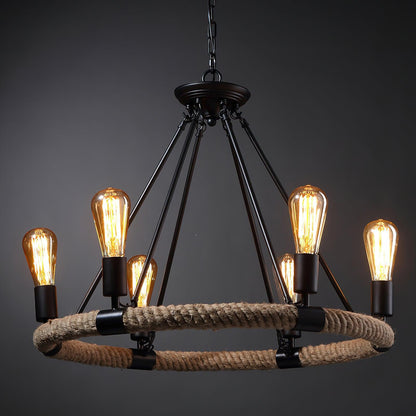 Hemp Rope Large Round Candlestick Chandelier