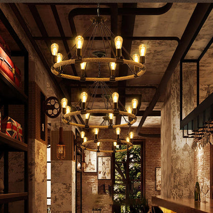 Hemp Rope Large Round Candlestick Chandelier