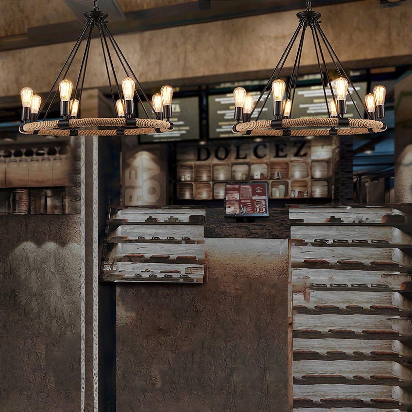 Hemp Rope Large Round Candlestick Chandelier