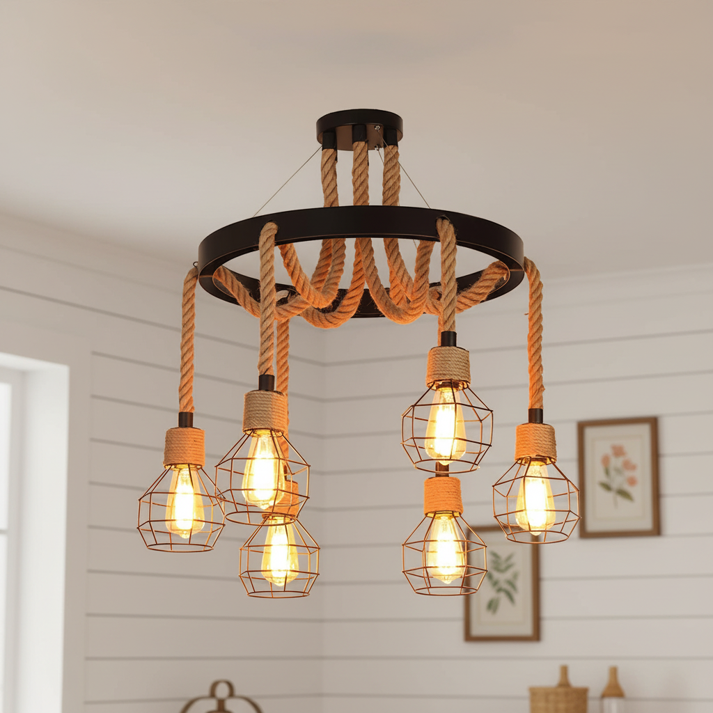 Simple Iron Hemp Rope Chandelier