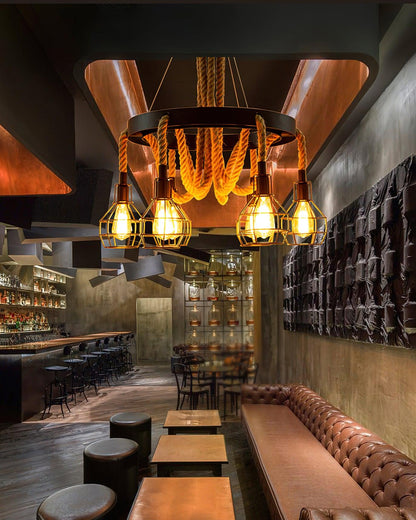 Simple Iron Hemp Rope Chandelier