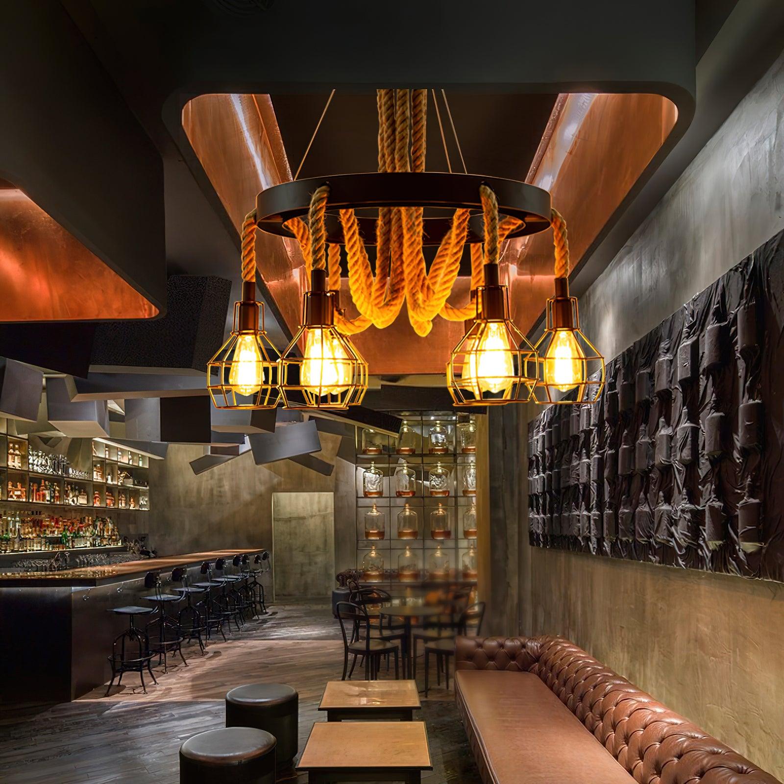 Simple Iron Hemp Rope Chandelier