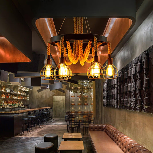 Simple Iron Hemp Rope Chandelier