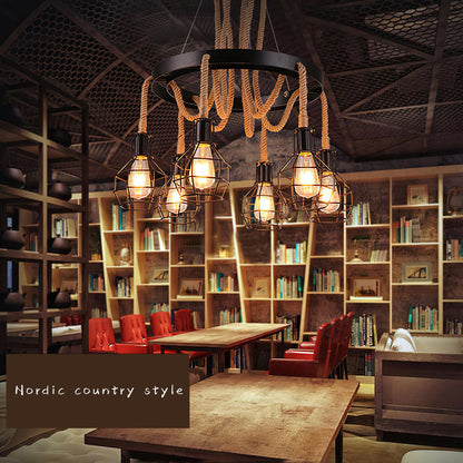 Simple Iron Hemp Rope Chandelier