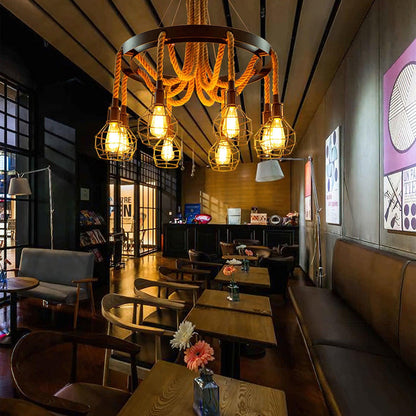 Simple Iron Hemp Rope Chandelier