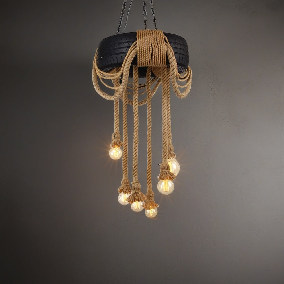 Hemp Rope Tire Candlestick Chandelier
