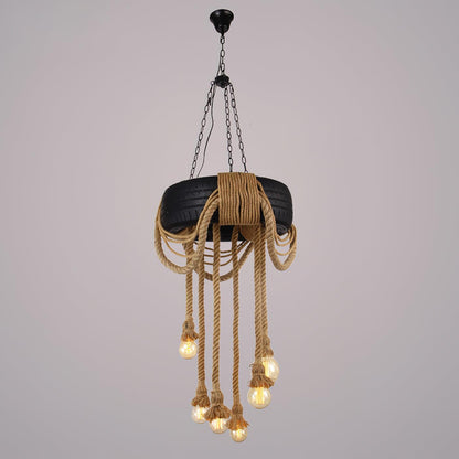 Hemp Rope Tire Candlestick Chandelier