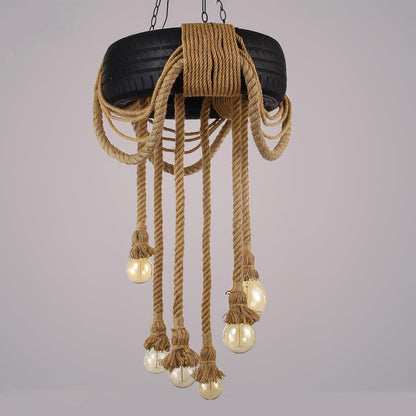 Hemp Rope Tire Candlestick Chandelier