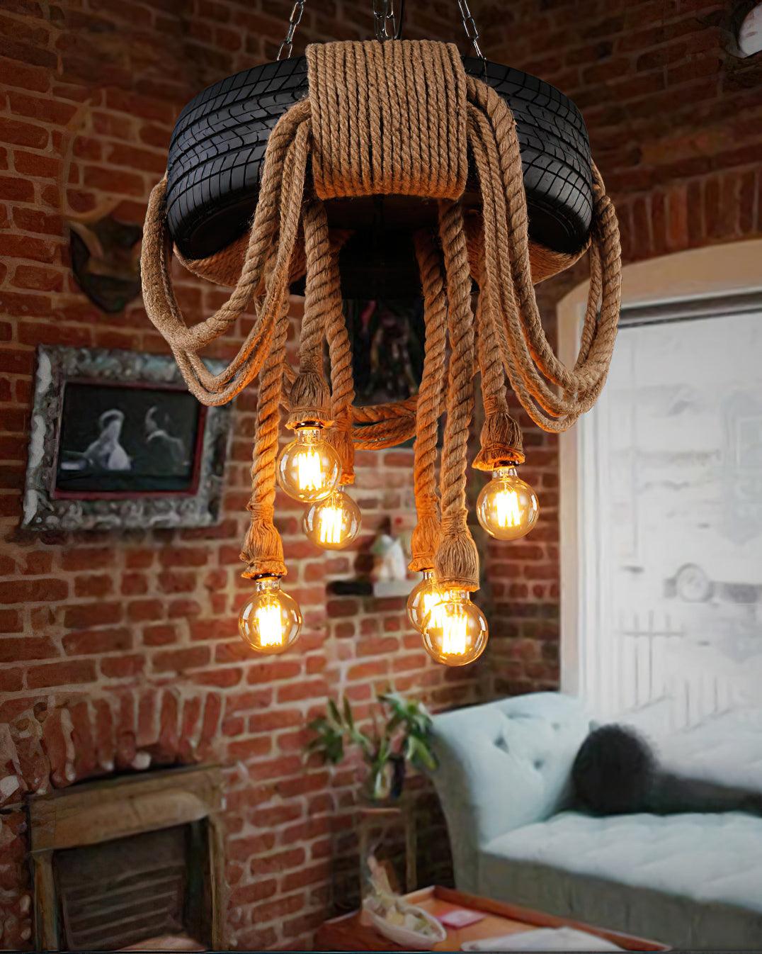 Hemp Rope Tire Candlestick Chandelier
