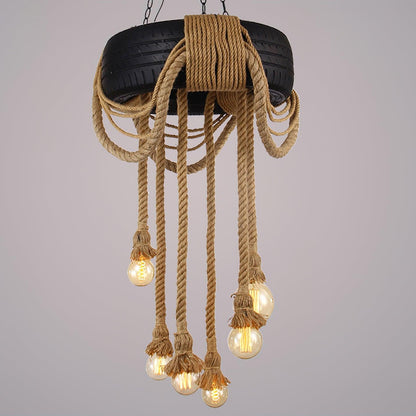 Hemp Rope Tire Candlestick Chandelier