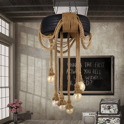 Hemp Rope Tire Candlestick Chandelier