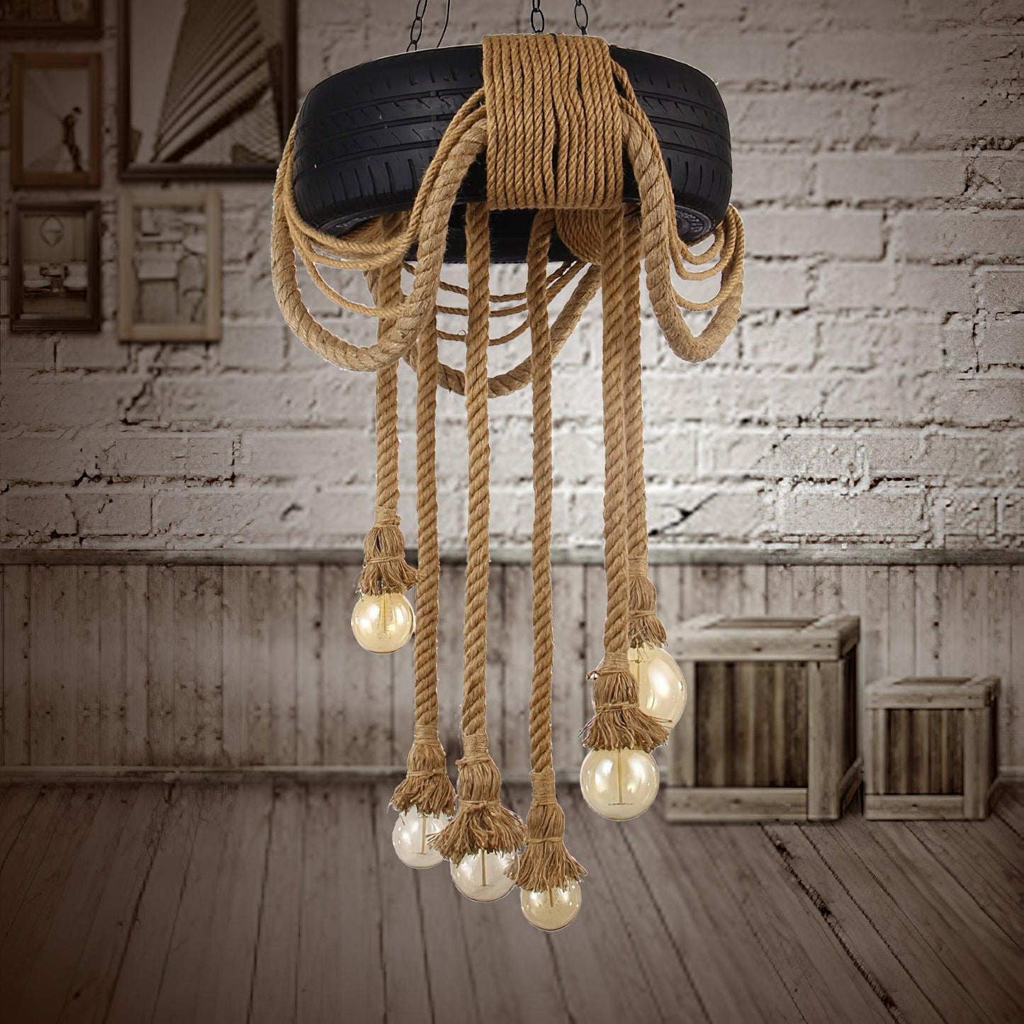 Hemp Rope Tire Candlestick Chandelier