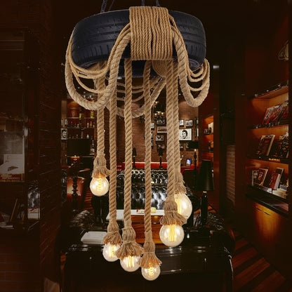 Hemp Rope Tire Candlestick Chandelier