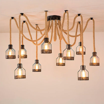 Hemp Rope Scattered Flower Ceiling Fixture Chandelier