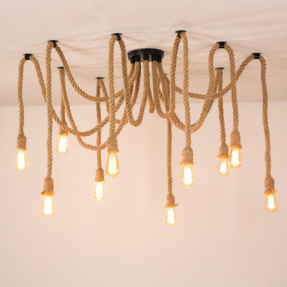 Hemp Rope Scattered Flower Ceiling Fixture Chandelier