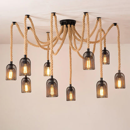 Hemp Rope Scattered Flower Ceiling Fixture Chandelier