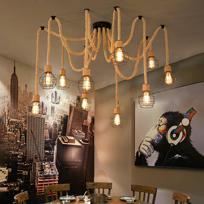 Hemp Rope Scattered Flower Ceiling Fixture Chandelier