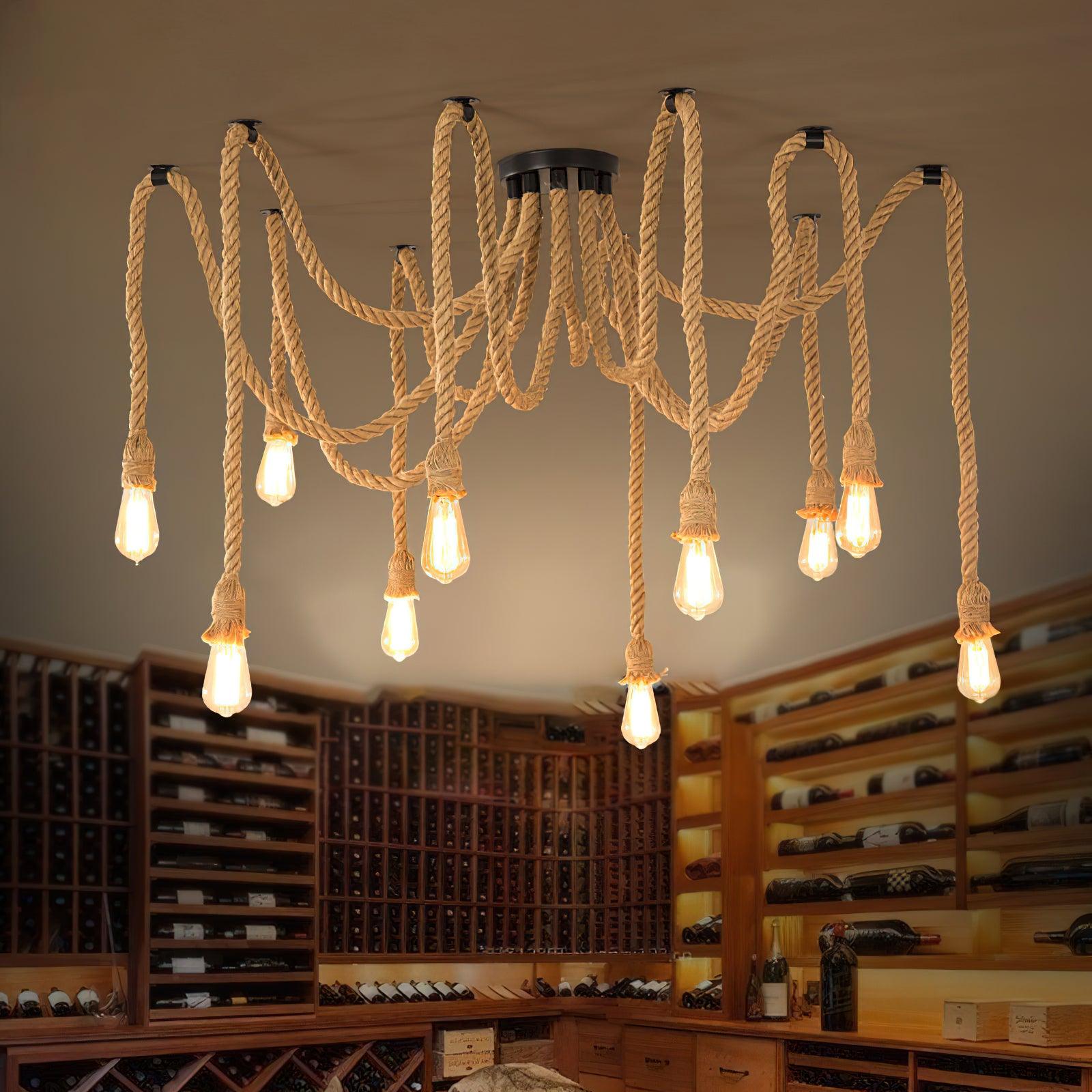 Hemp Rope Scattered Flower Ceiling Fixture Chandelier